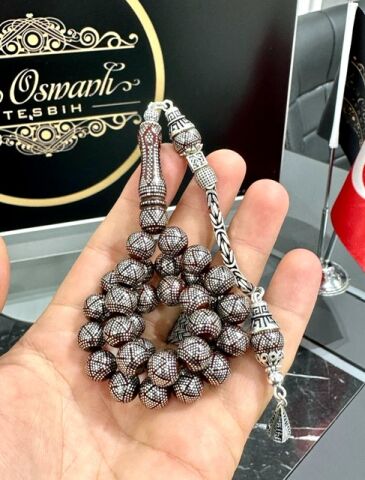Küre Model Gümüş İşlemeli Kuka Tesbih