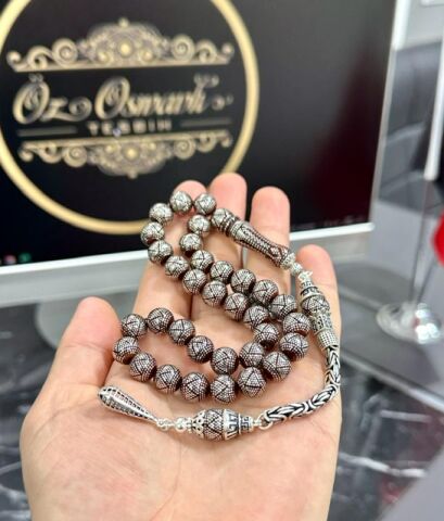 Küre Model Gümüş İşlemeli Kuka Tesbih