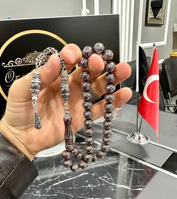 Küre Model Gümüş İşlemeli Kuka Tesbih