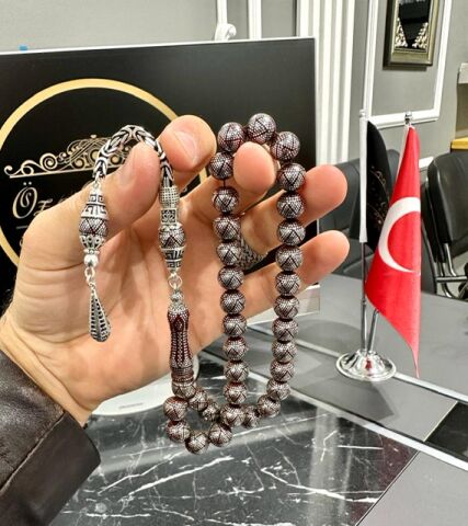 Küre Model Gümüş İşlemeli Kuka Tesbih
