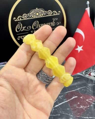 Altıgen Model Damla Kehribar Bileklik