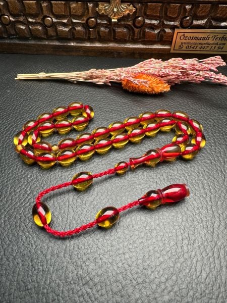 Kapsül Model Şeffaf Sarı Ateş Kehribar Tesbih