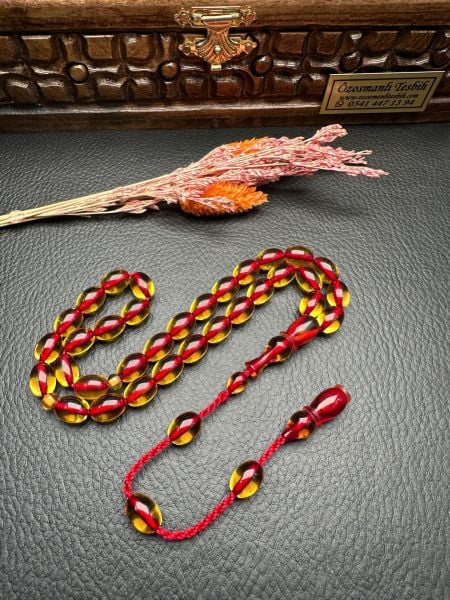 Kapsül Model Şeffaf Sarı Ateş Kehribar Tesbih