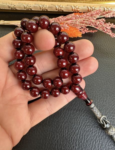 Küre Model Bordo Çubuk Sıkma Kehribar Tesbih