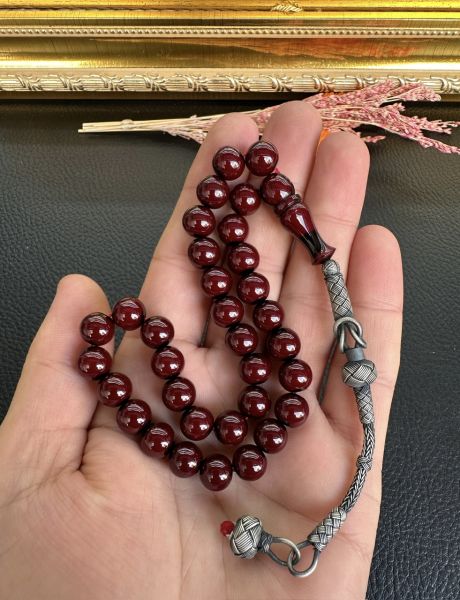 Küre Model Bordo Çubuk Sıkma Kehribar Tesbih