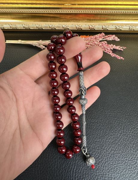 Küre Model Bordo Çubuk Sıkma Kehribar Tesbih