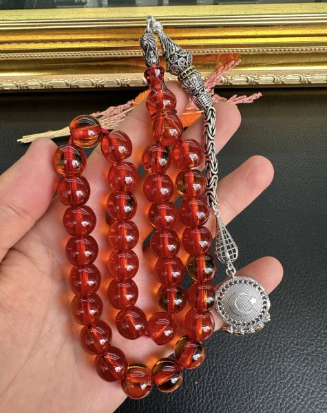 Basık Model Ateş Kehribar Tesbih