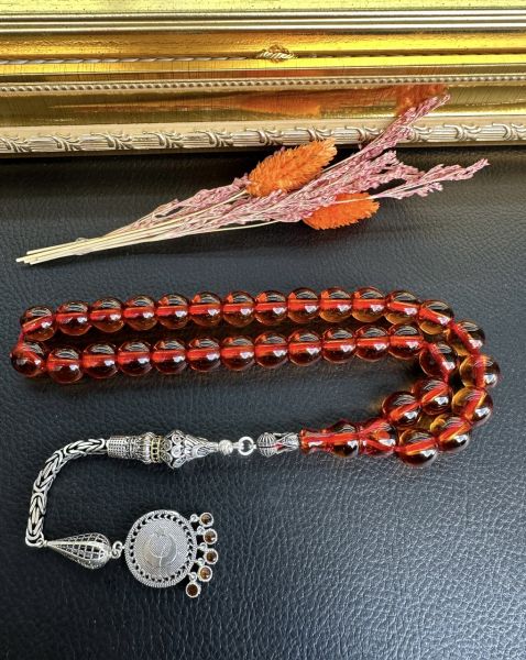 Basık Model Ateş Kehribar Tesbih