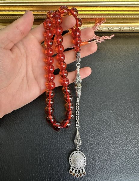 Basık Model Ateş Kehribar Tesbih