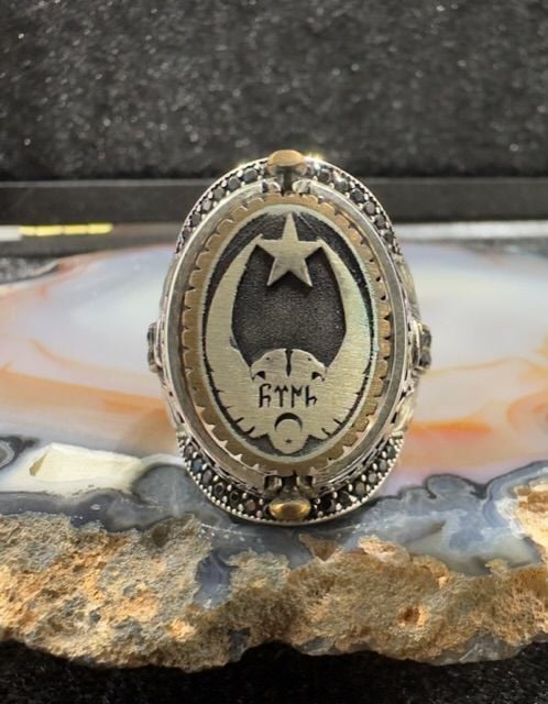 Özel Tasarım Çift Taraflı 925 Ayar Gümüş Erkek Yüzük