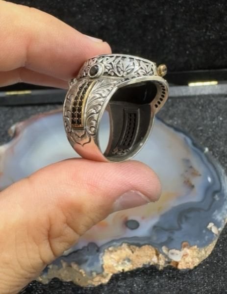 Özel Tasarım Çift Taraflı 925 Ayar Gümüş Erkek Yüzük