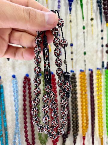 Beyzi Model Mercan ve Gümüş İşlemeli Özel Usta İşçilikli Erzurum Oltu Tesbih