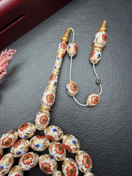 24 Ayar Has Altın İşleme Tezhipli Fildişi Tesbih