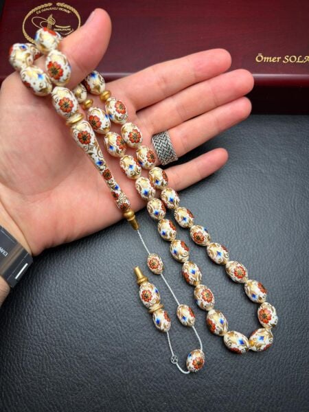 24 Ayar Has Altın İşleme Tezhipli Fildişi Tesbih