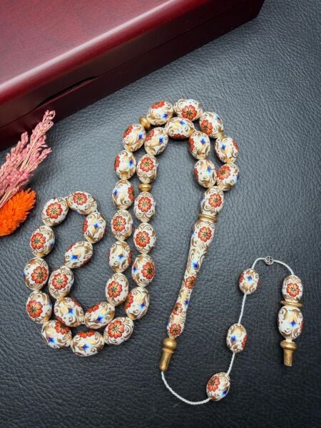 24 Ayar Has Altın İşleme Tezhipli Fildişi Tesbih