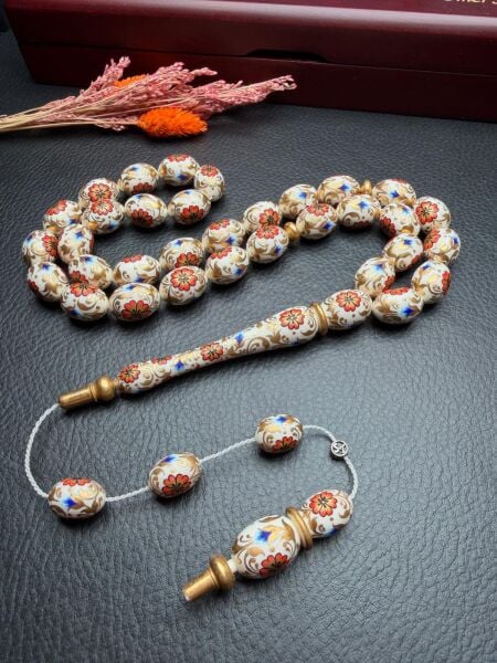 24 Ayar Has Altın İşleme Tezhipli Fildişi Tesbih