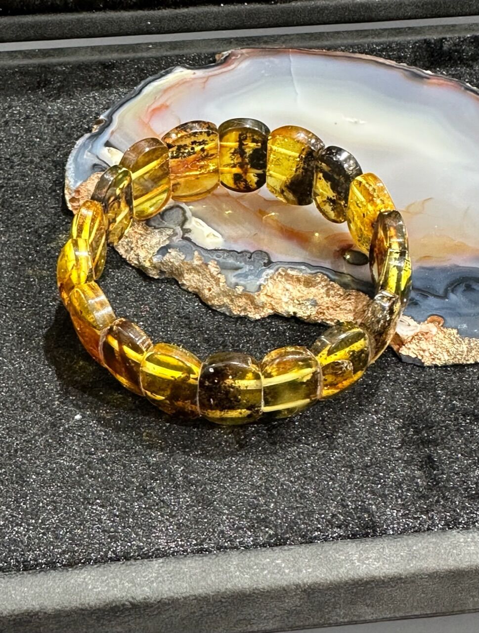 Rolex Model Fosilli Damla Kehribar Yetişkin  Bileklik