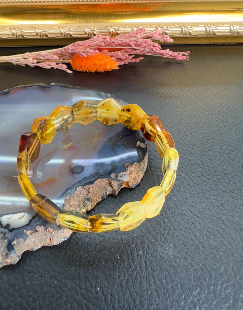 Altıgen Kesim Rolex Model Damla Kehribar Bileklik