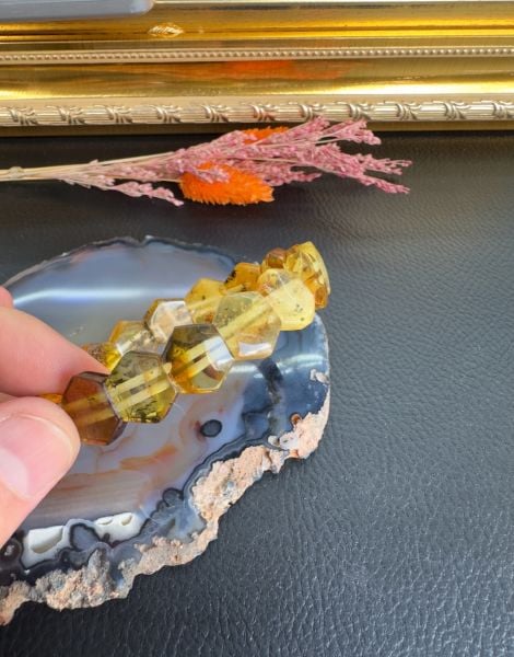 Altıgen Kesim Rolex Model Damla Kehribar Bileklik