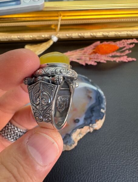 Özel Tasarım Özel Kasa Damla Kehribar Yüzük