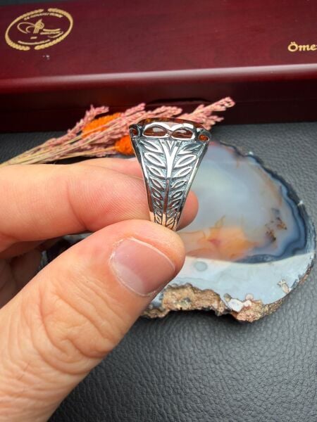 Damla Kehribar Gümüş Yüzük