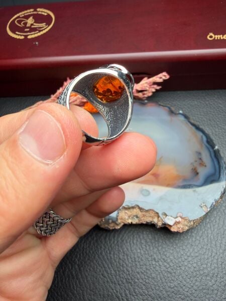 Damla Kehribar Gümüş Yüzük