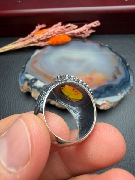 Damla Kehribar Gümüş Yüzük