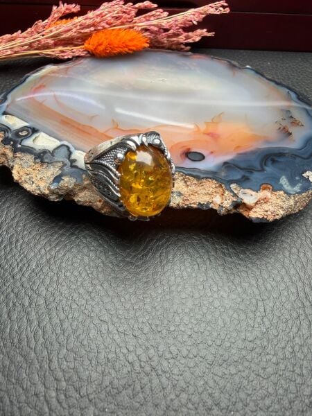 Damla Kehribar Gümüş Yüzük