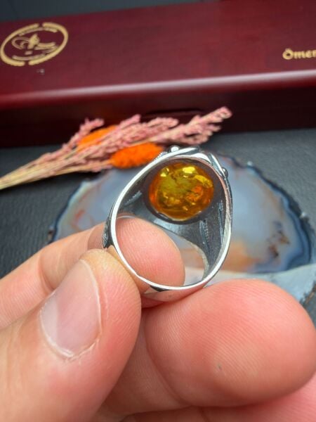 Damla Kehribar Gümüş Yüzük