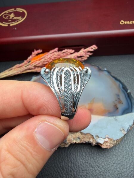 Damla Kehribar Gümüş Yüzük