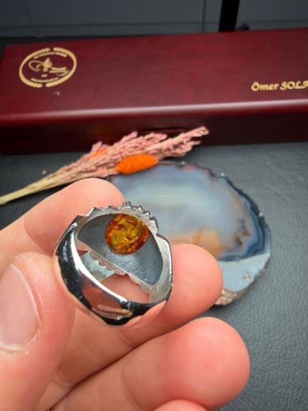 Damla Kehribar Gümüş Yüzük