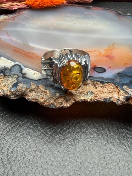 Damla Kehribar Gümüş Yüzük