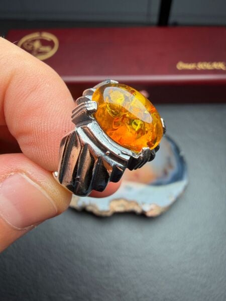 Damla Kehribar Gümüş Yüzük