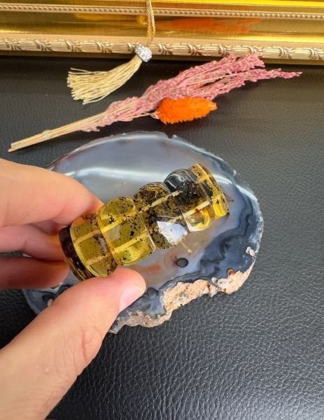 Rolex Model Fosilli Damla Kehribar Bileklik