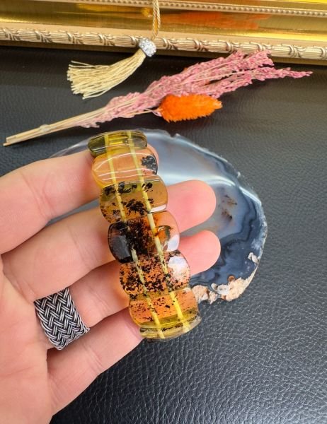 Rolex Model Fosilli Damla Kehribar Bileklik