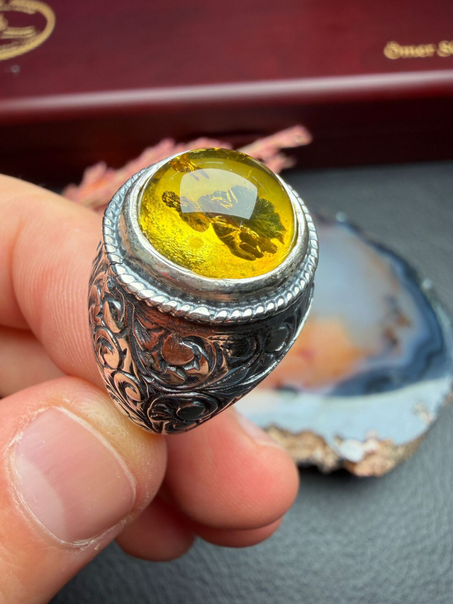 Damla Kehribar Gümüş Yüzük