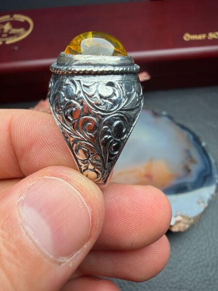 Damla Kehribar Gümüş Yüzük