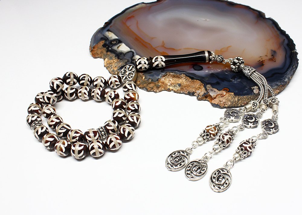 Gümüş Sarma Beyaz Renk Mineli  Kuka Tesbih