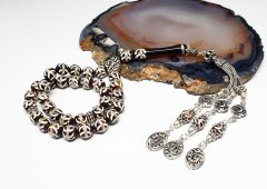 Gümüş Sarma Beyaz Renk Mineli  Kuka Tesbih