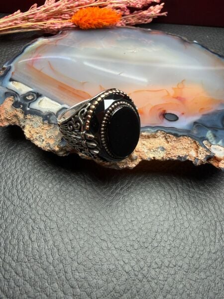 Oniks Taşlı Gümüş Yüzük