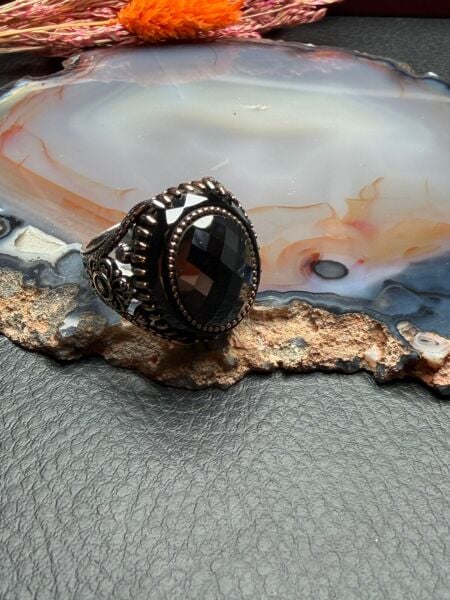 Oniks Taşlı Gümüş Yüzük