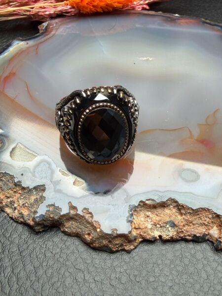 Oniks Taşlı Gümüş Yüzük
