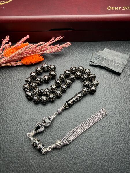 Küre Model Gümüş İşlemeli Erzurum Oltutaşı Tesbih