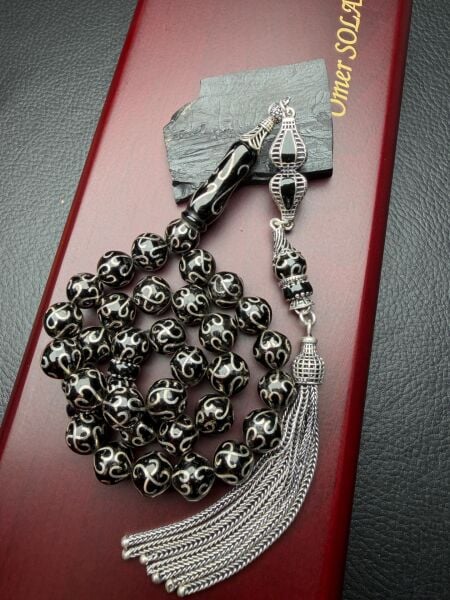 Küre Model Gümüş İşlemeli Erzurum Oltutaşı Tesbih