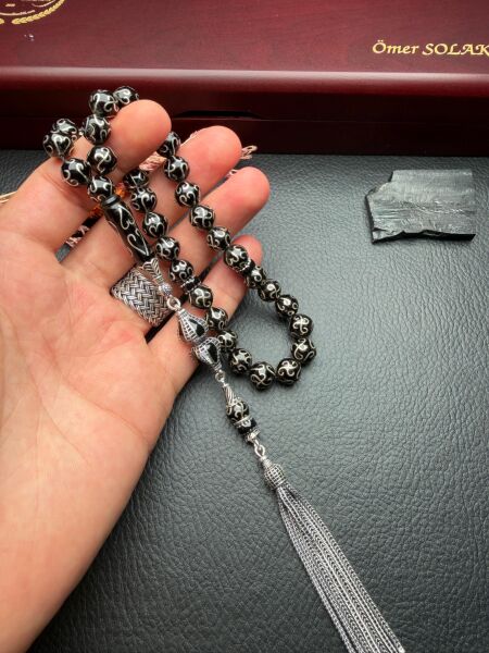 Küre Model Gümüş İşlemeli Erzurum Oltutaşı Tesbih