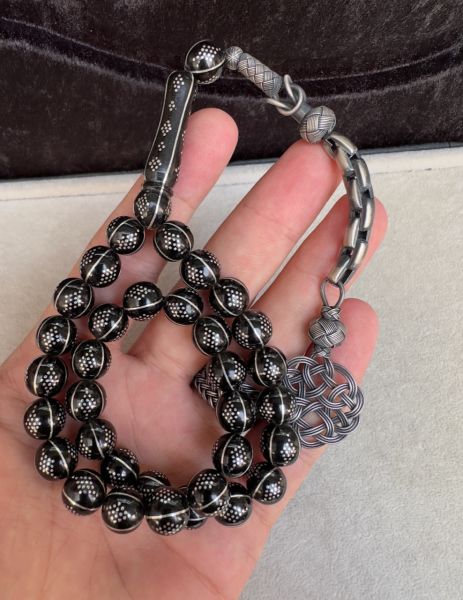 Küre Model 925 Ayar Gümüş İşleme Oltu Tesbih