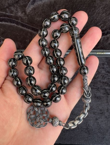 Küre Model 925 Ayar Gümüş İşleme Oltu Tesbih