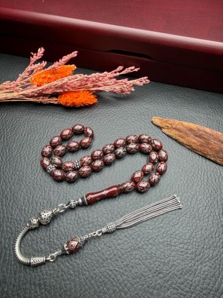 Badem Model Gümüş  İşlemeli Kuka Tesbih