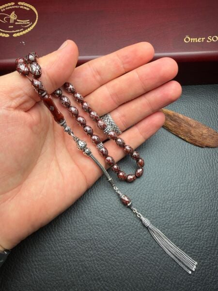 Badem Model Gümüş  İşlemeli Kuka Tesbih