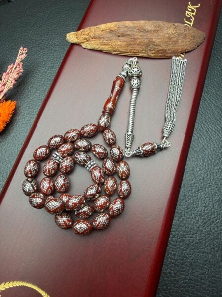 Badem Model Gümüş  İşlemeli Kuka Tesbih